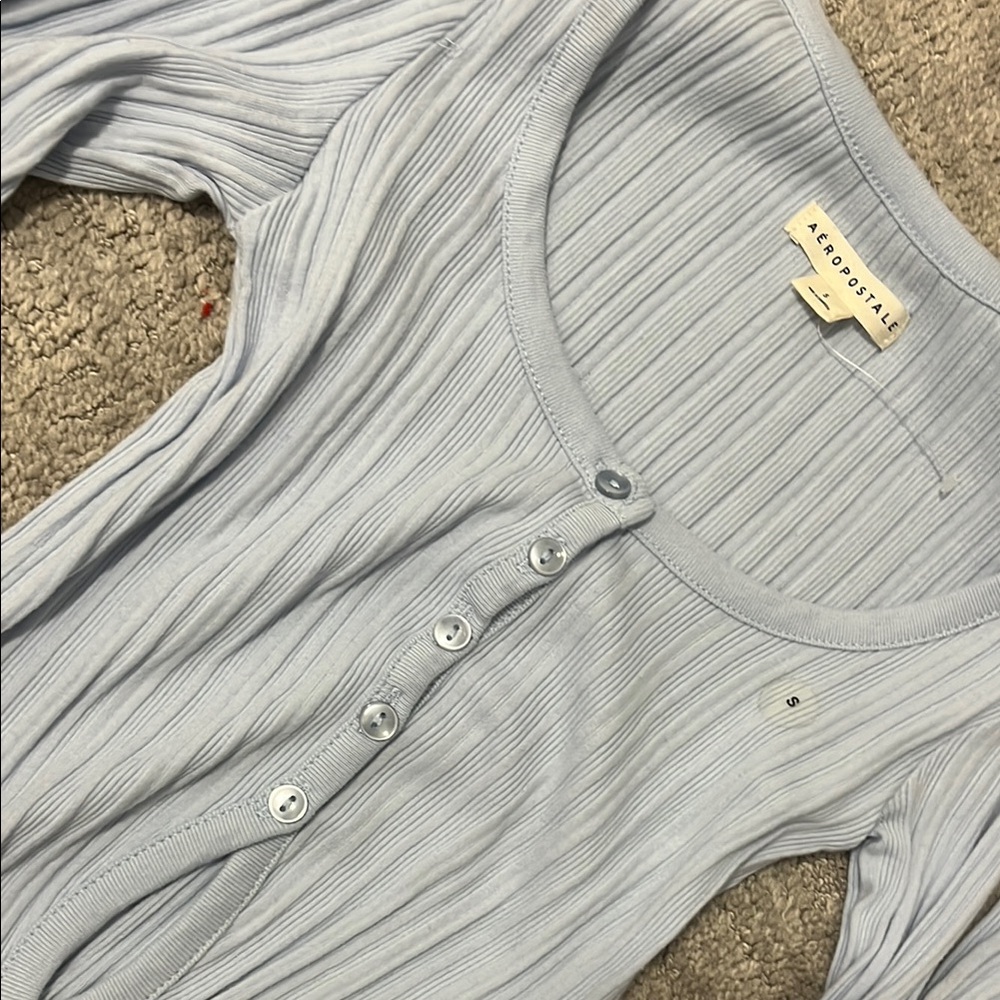 Light Blue Button-Up Ribbed Top - Picture 3 of 7